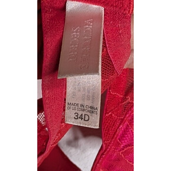Victorias Secret Bra Womens 34D Red Pink Lace Plunge Underwire Push Up (451) - Picture 3 of 3